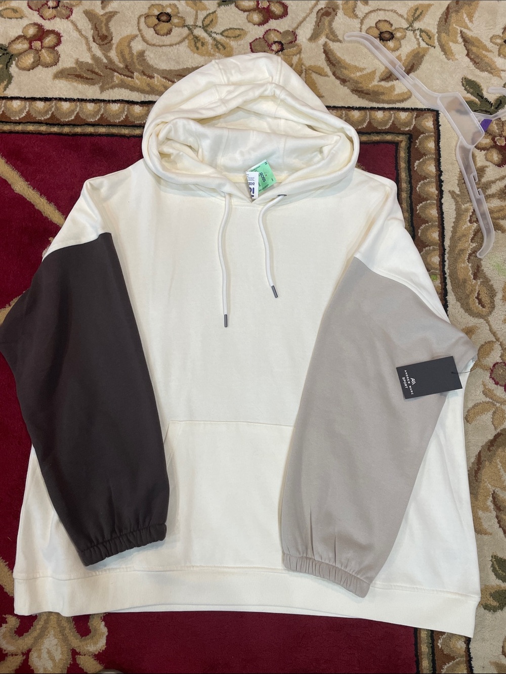 Andrew Marc Colorblock Pullover Hoodie in Cream, Brown & Gray